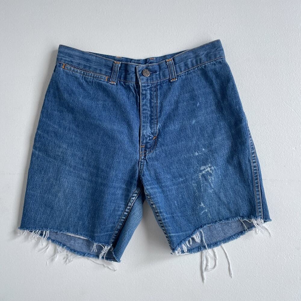 Vtg 70s Blue Denim Distressed Cut Off Jean Shorts / Sz 11 / Western Retro Boho